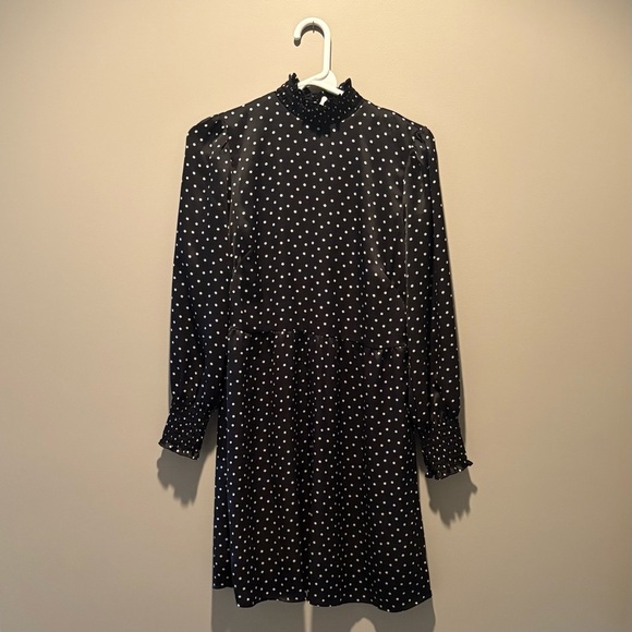 Ann Taylor LOFT Black & White Polka Dot Long Sleeve Lined Mini Dress 4P NWOT - Picture 4 of 4